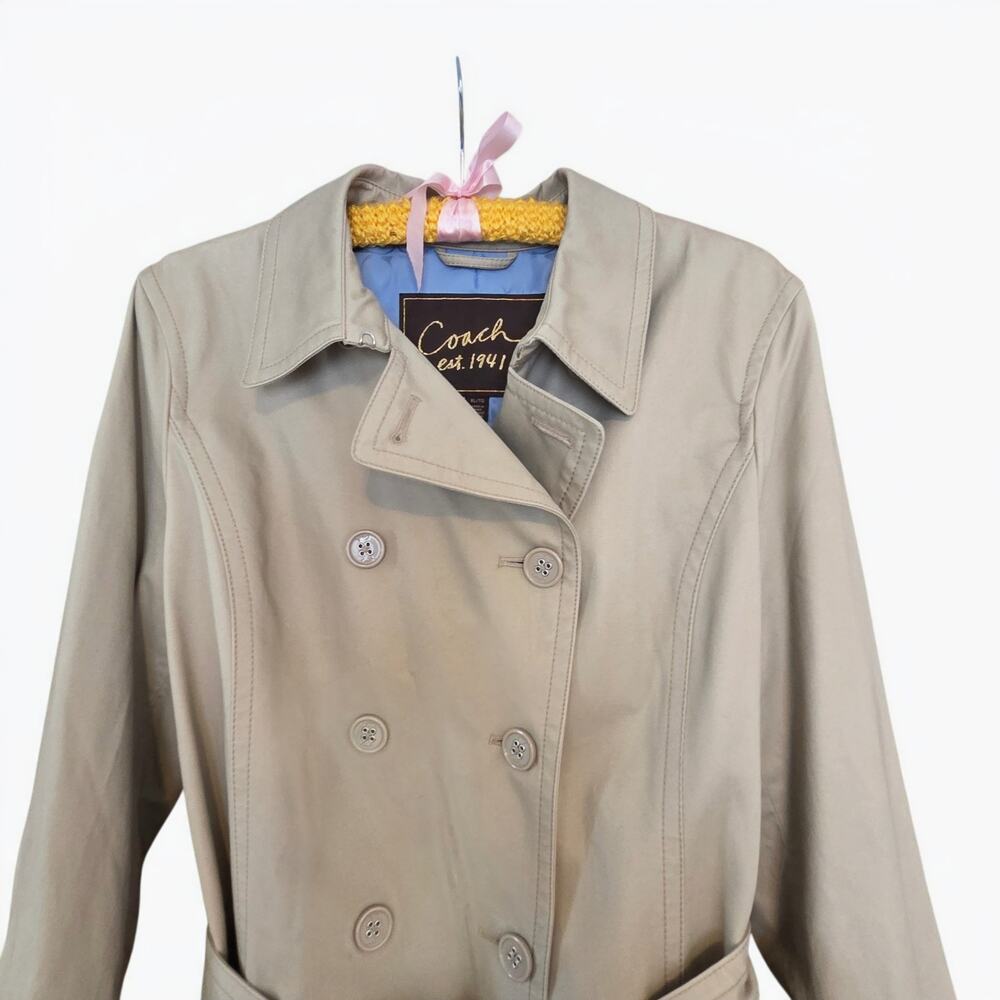 Coach Trench Coat Double Breasted, Belted, above the knee length, sz XL Tan - Picture 13 of 13